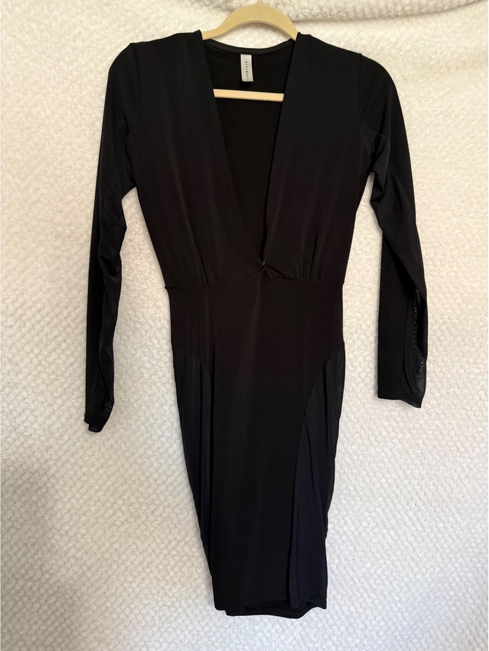 BlueBlush Black Long Sleeve V-Neck Bodycon Dress